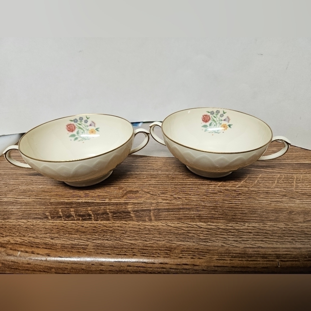 Vintage pair of "Lady Hamilton" Community China 2-Handled cups